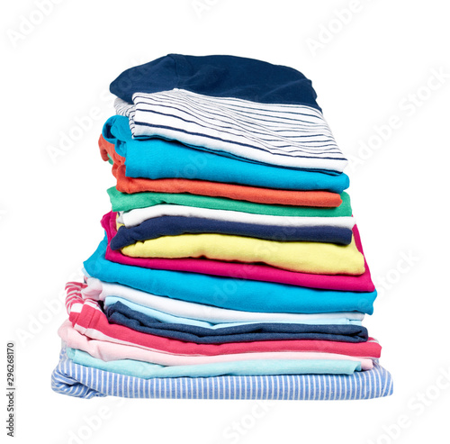 Stack of clothes, fresh laundry textile. Isolated.