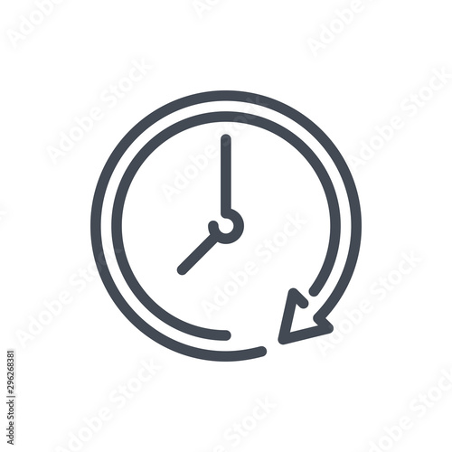 Repeat time line icon. Clock with update arrow vector outline sign.