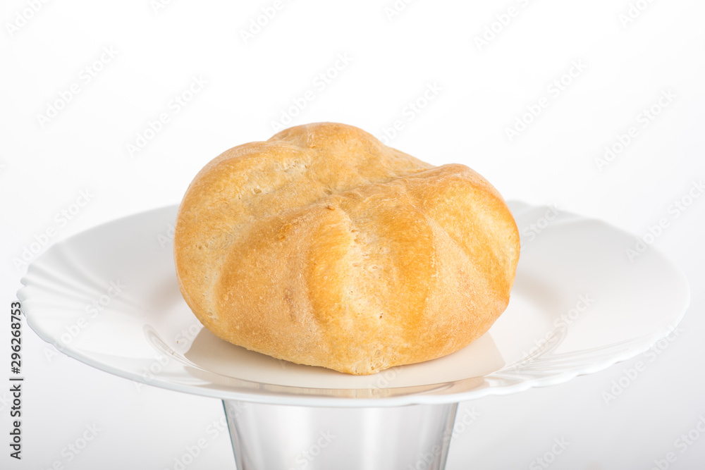bun baking on a white plate or in a transparent bag on a white background