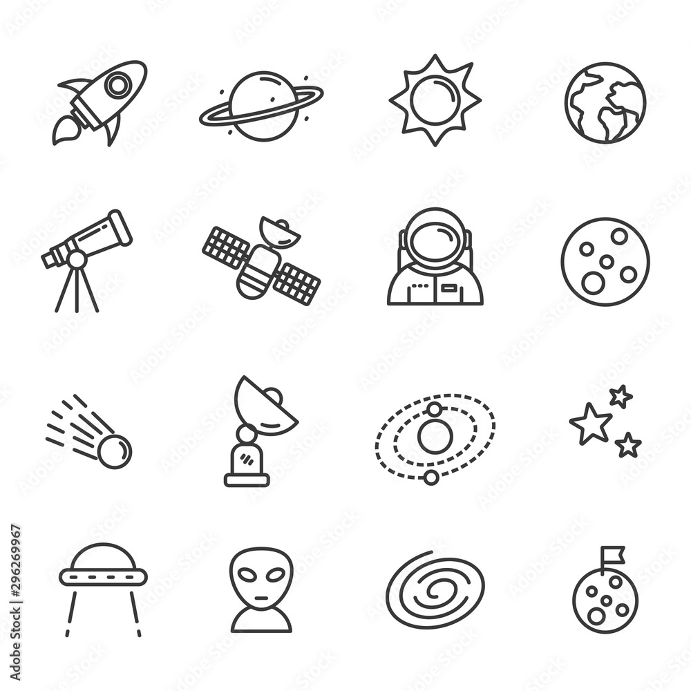 Fototapeta premium Set of space related icon with simple line design.