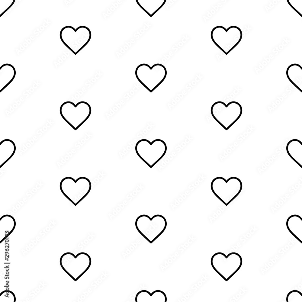 Cute black and white heart pattern with flat line hearts. Sweet vector monochrome heart pattern. Seamless heart pattern for textile, wallpapers, wrapping paper, cards and web.