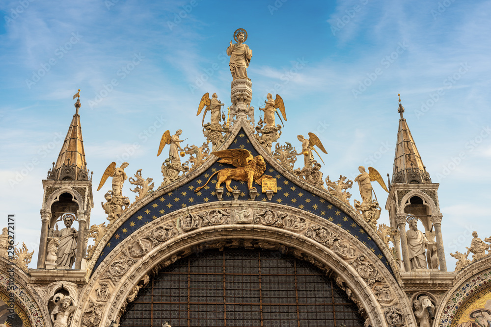 Closeup of the Basilica and Cathedral of San Marco (St. Mark the evangelist), Venice, UNESCO world heritage site, Veneto, Italy, Europe