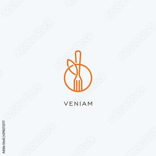 Abstract health food logo design. Fresh food leaf icon vector