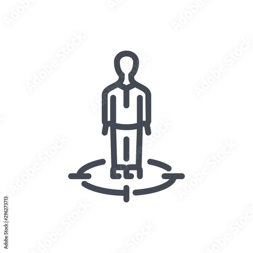 Businessman in target line icon. Target audience vector outline sign. © NikWB