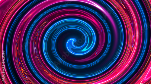 Abstract neon background with light circles  geometric shapes made of neon. Abstract light  scene  purple  pink  blue neon  portal. Futuristic neon background  neon circle.
