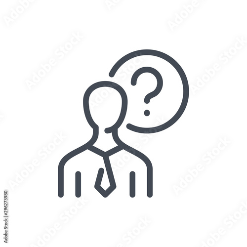Business person with question mark line icon. Support assistant person vector outline sign.