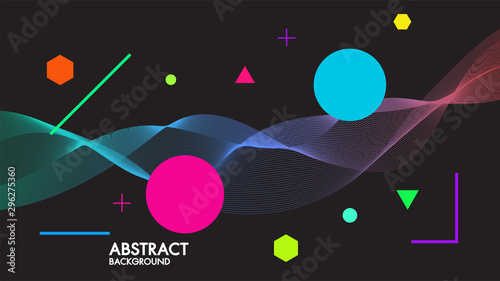 Abstract black background with dynamic linear futuristic waves.For space text colorful vector design illustrator in flat minimalistic concept style.