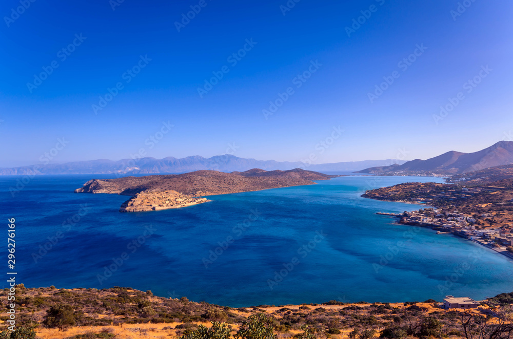 Panoramic view of the island of Spinalonga and gulf of Elounda. Panoramic view of the island of Spinalonga and gulf of Elounda.
