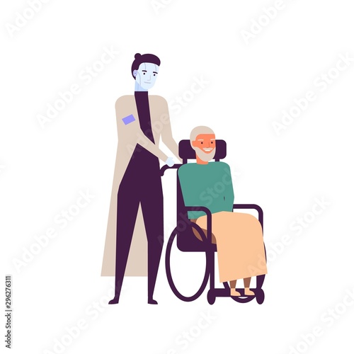 Robot nurse for elderly people flat vector illustration