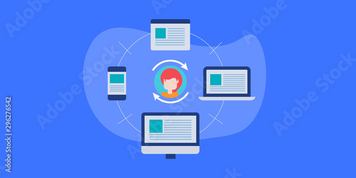 Flat design concept of digital marketing, advertising, re-targeting, online re-marketing program, customer oriented display ads concept.