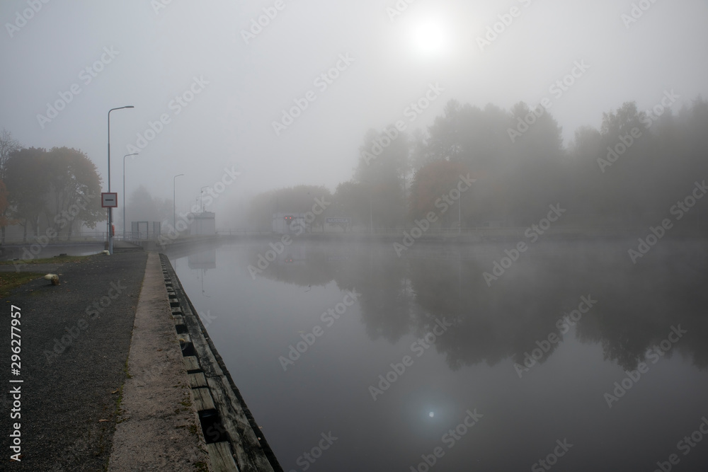 foggy morning at the Saimaa canal in Mustola, Lappeenranta Finland