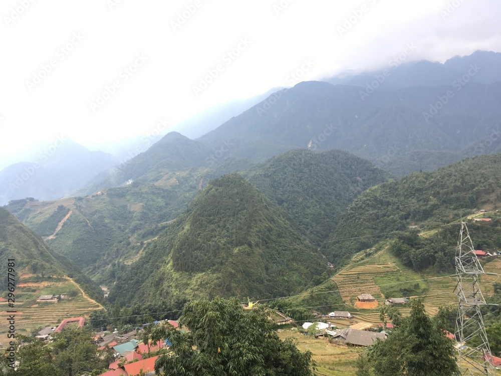 village in the mountains, view of rice fields in Vietnam, Beautiful view of terraced rice fields in the valley of Northern Vietnam