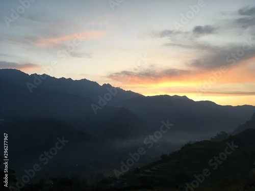 sunset in the mountains, Rural mountain views