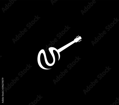 guitar logo design template . letter M with guitar  logo design element
