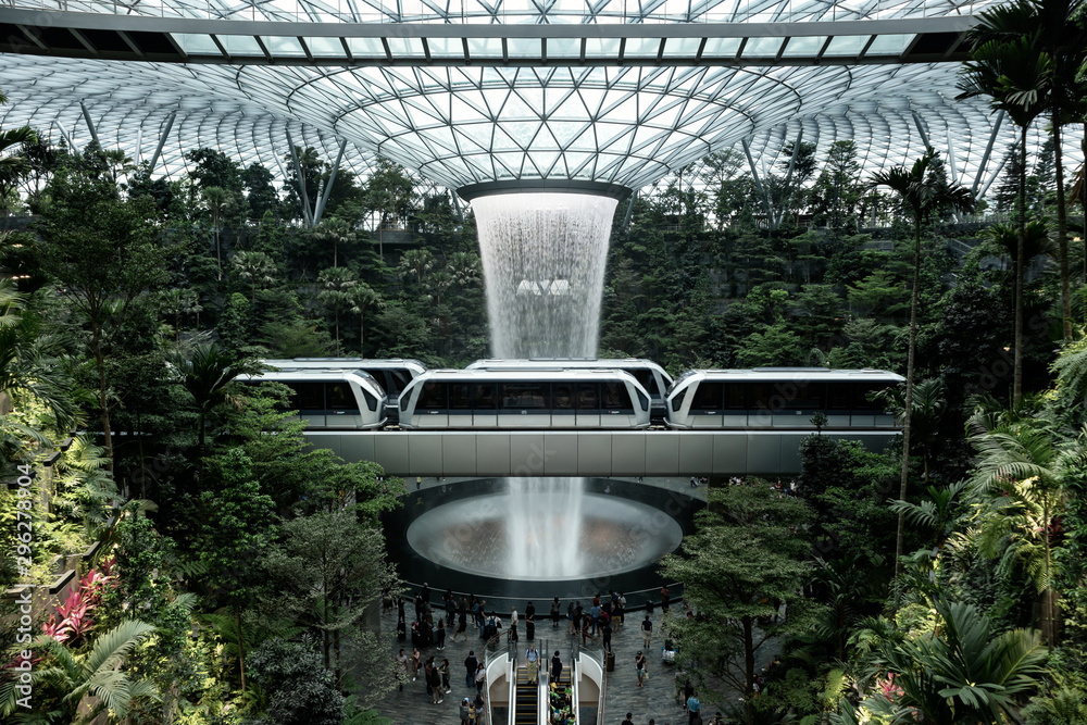 The HSBC Rain Vortex, the world's largest indoor waterfall at 40m tall