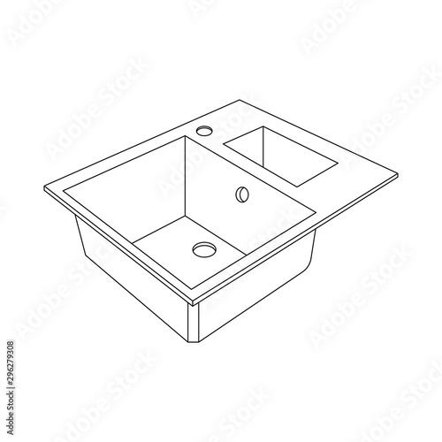 Kitchen sink. Transparent outline icon on white background. Isolated vector illustration.