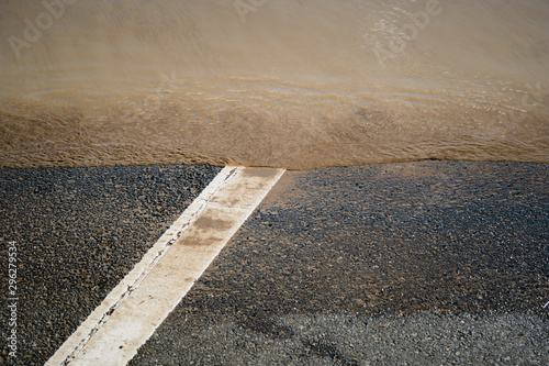 洪水・津波イメージ素材：令和元年台風第19号・ハギビスによる大雨で冠水した荒川沿いの道路 - Typhoon Hagibis, on October 14, 2019. photo