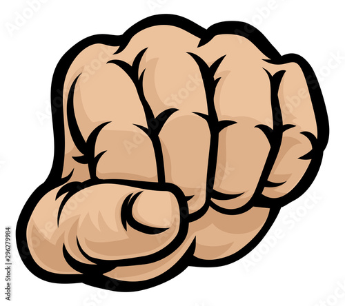 A cartoon fist hand punching knuckles on in comic book style