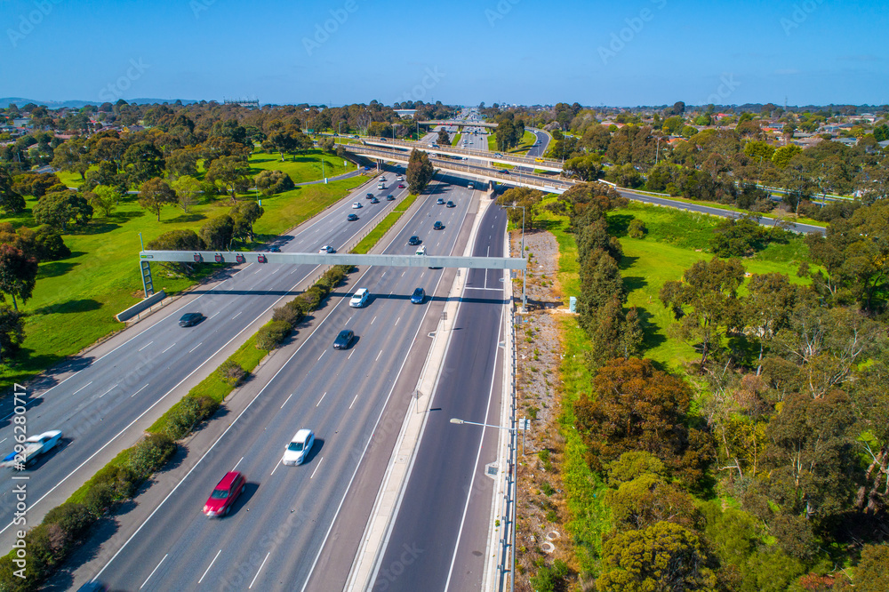 Aerial view of cars driving on highway in Melbourne, Australia
