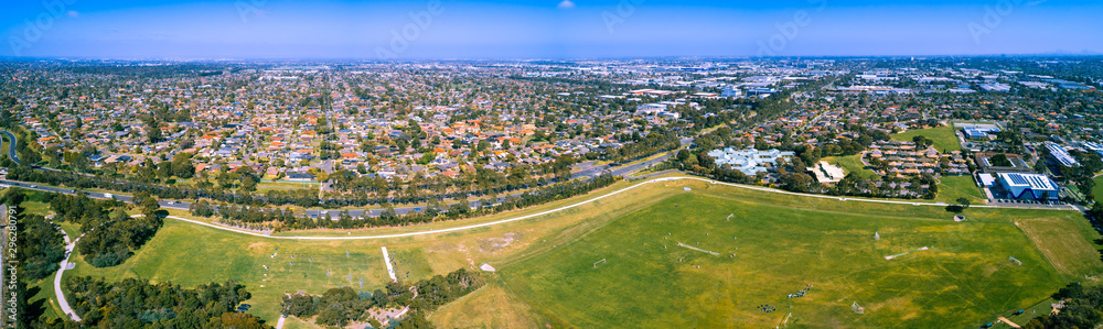 Aerial panorama of Mulgrave suburb in Melbourne, Australia on sunny day