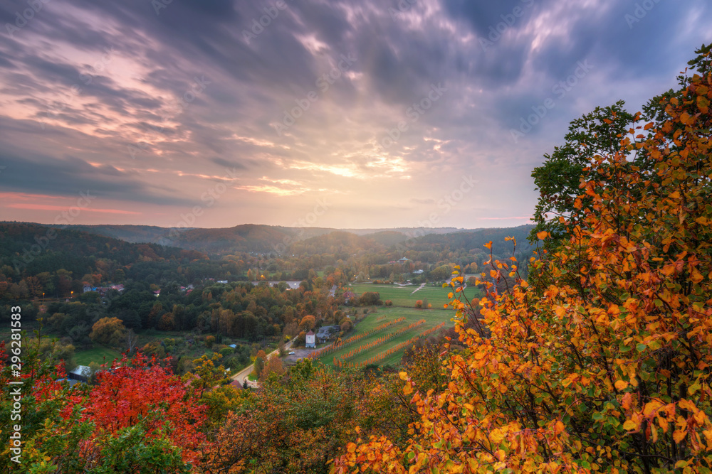 Beautiful autumnal landscape at sunset in Poland - obrazy, fototapety, plakaty 