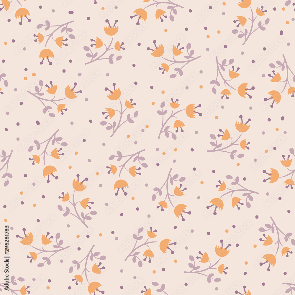 Cute autumn flower seamless pattern with with leaves and blossom. Cute flower pattern, fall mood, autumn mood Cute autumn flower seamless pattern with with leaves and blossom. Cute flower pattern, fall mood, autumn mood