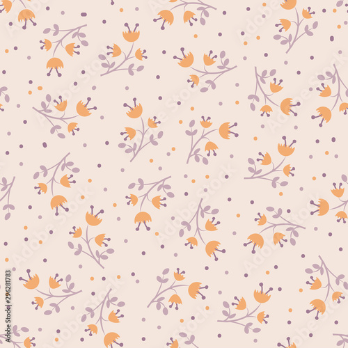 Cute autumn flower seamless pattern with with leaves and blossom. Cute flower pattern, fall mood, autumn mood