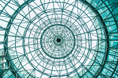 Looking through the circle glass roof from bottom position