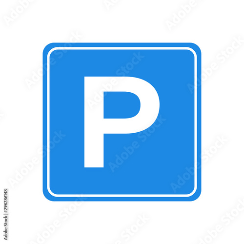 Parking sign on white background. Traffic icon vector. Parking icon. Parking sign vector illustration. Square design. Park icon vector. Road transport. Park outdoor.