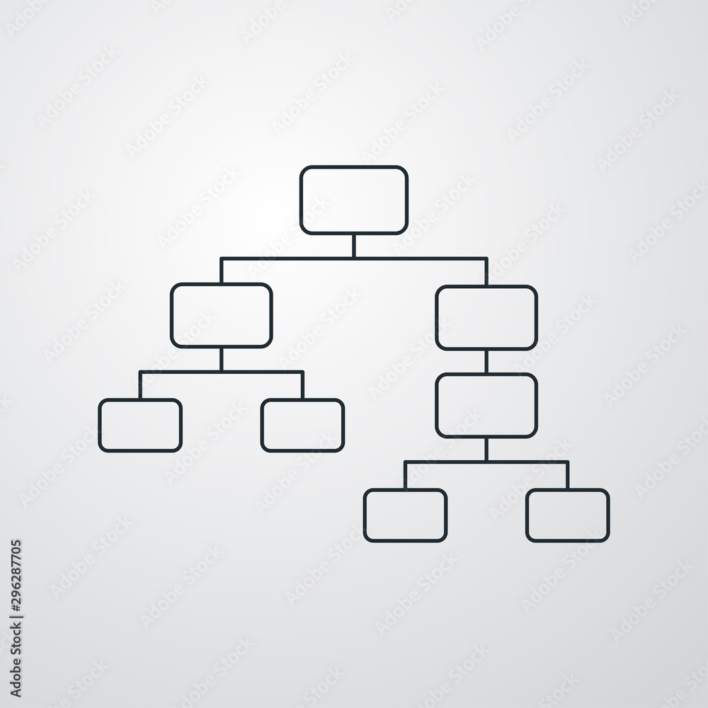 Icono plano lineal organigrama en fondo gris Icono plano lineal organigrama en fondo gris