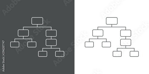 Icono plano lineal organigrama en gris y blanco