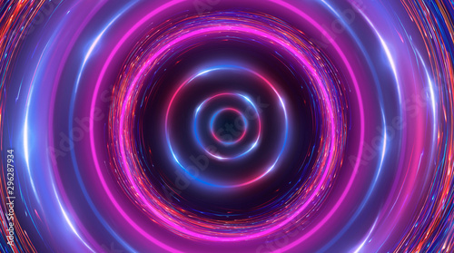 Futuristic neon circle on a dark background. Abstract light circle.