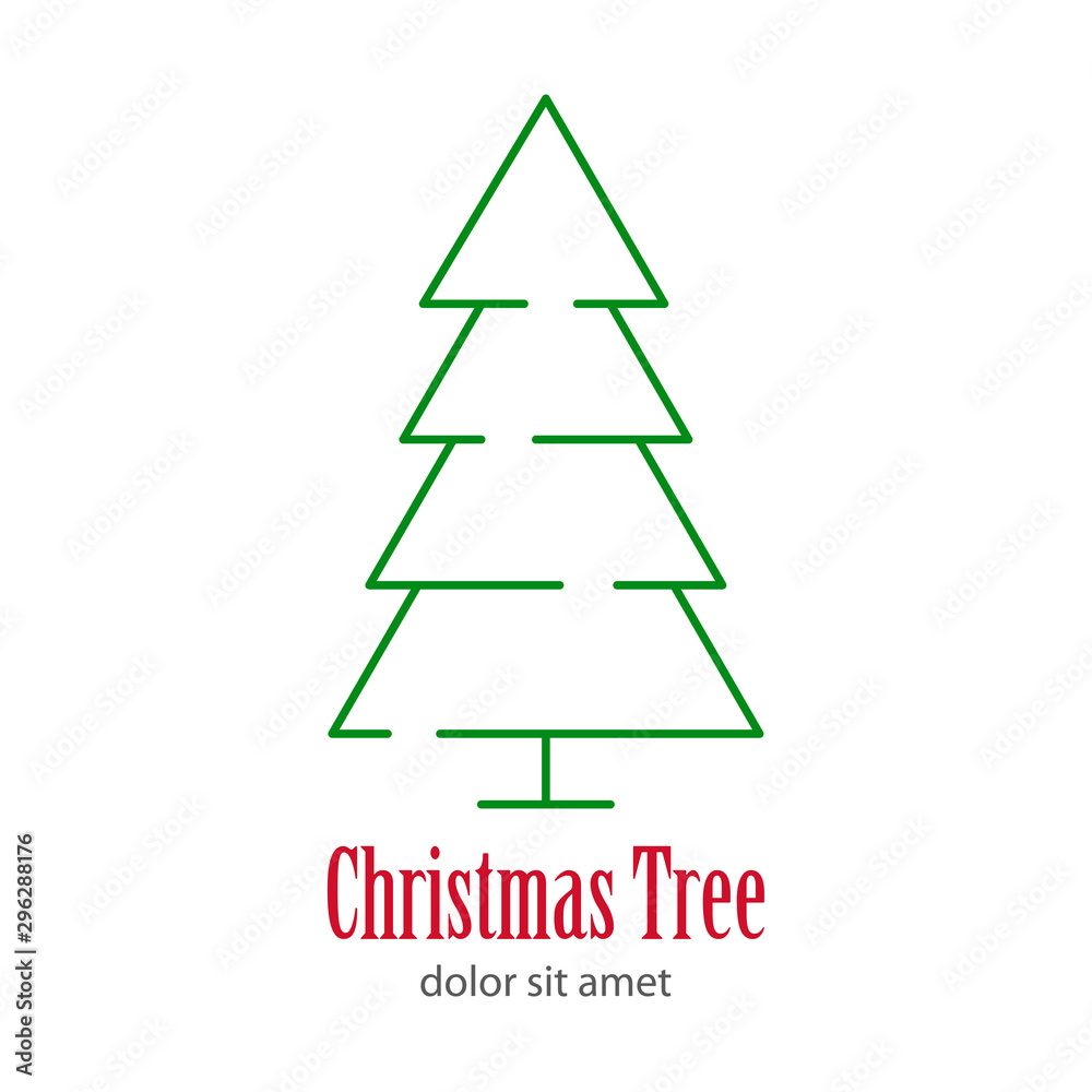 Logotipo con texto Christmas Tree con árbol abstracto lineal triangulo con base en color verde Logotipo con texto Christmas Tree con árbol abstracto lineal triangulo con base en color verde