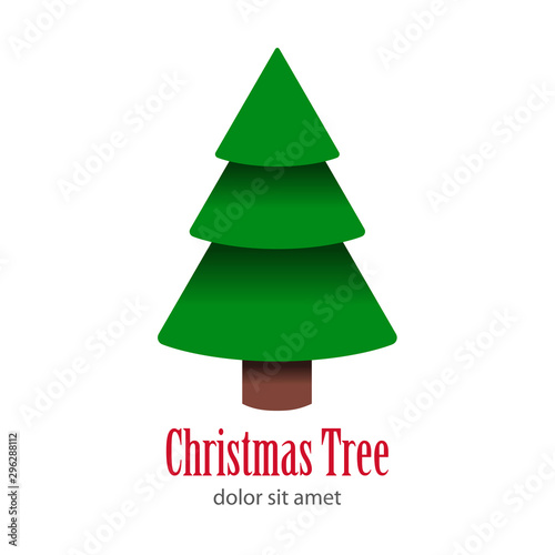 Logotipo con texto Christmas Tree con árbol abstracto cónico con sombras verde