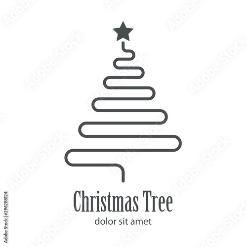 Logotipo con texto Christmas Tree con árbol abstracto lineal como cable en color gris