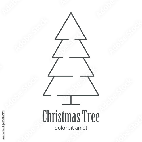 Logotipo con texto Christmas Tree con árbol abstracto lineal triangulo con base en color gris