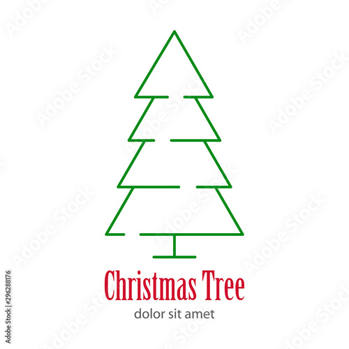 Logotipo con texto Christmas Tree con árbol abstracto lineal triangulo con base en color verde