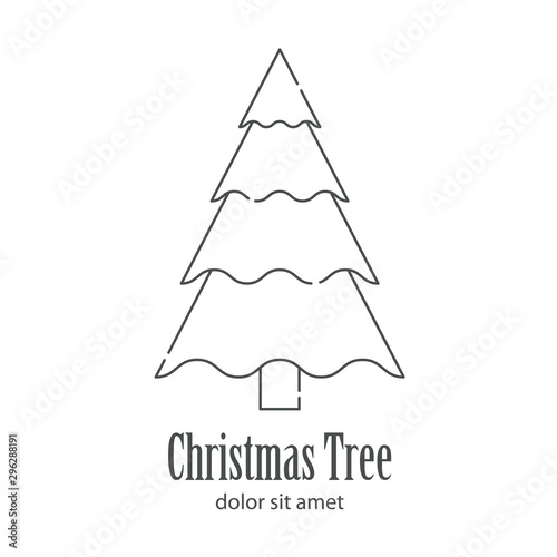 Logotipo con texto Christmas Tree con árbol abstracto lineal triangulo y curvas en color gris