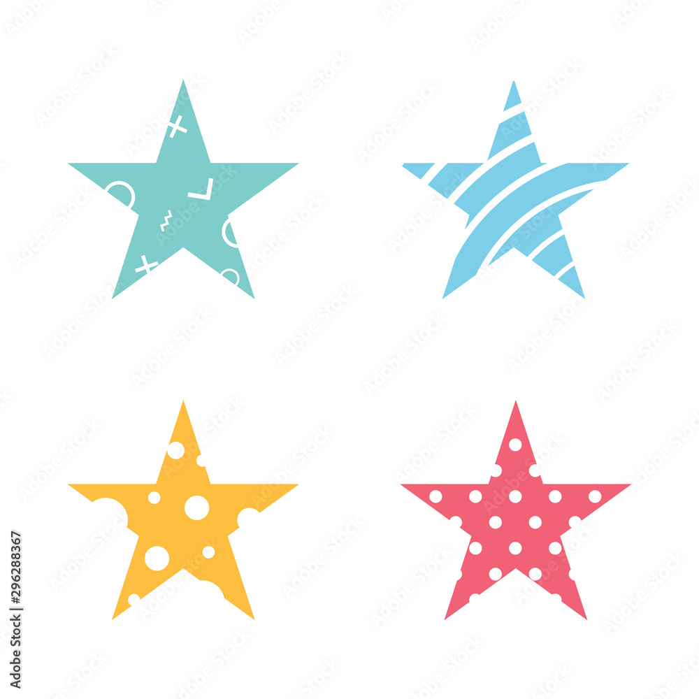 Star shapes with patterns inside - stripes, circles. Star shapes with patterns inside - stripes, circles.