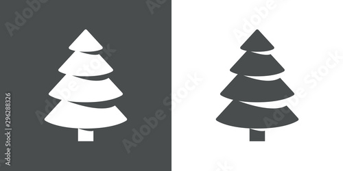 Logotipo con árbol abstracto cónico espacio negativo en gris y blanco