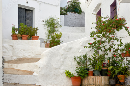 Whitewashed houses, typical architecture of the white villages of Andalusia. Ubrique, Cadiz,