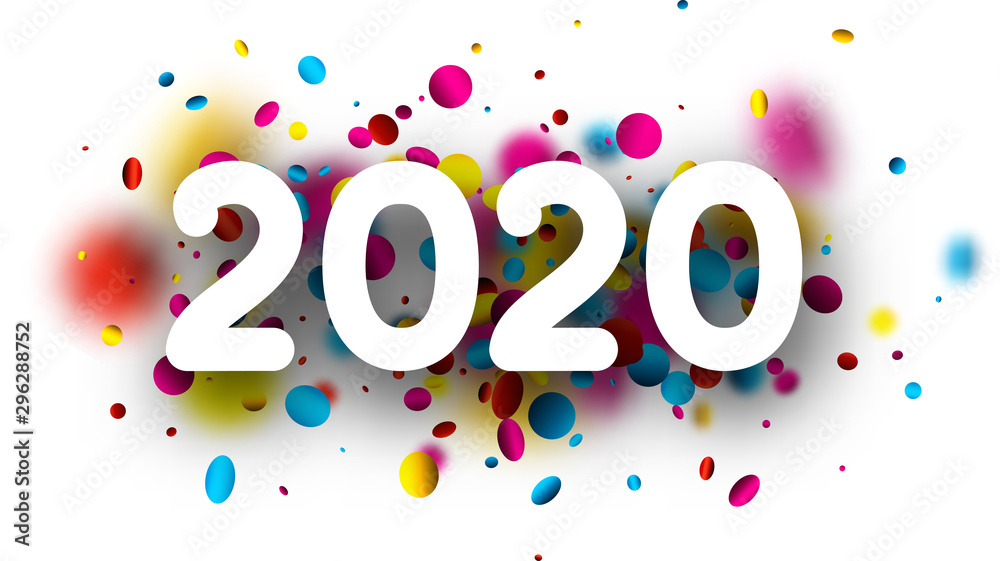 2020 new year sign with blurred round confetti on white background. 2020 new year sign with blurred round confetti on white background.