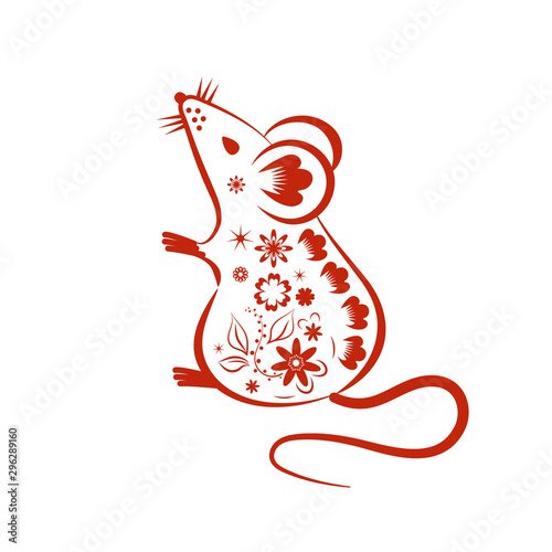 Chinese Mouse in traditional paper cut style. Happy Chinese New Year 2020year of the rat.Vector illustration photo