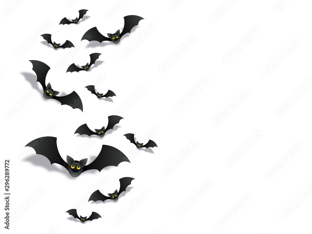Halloween decoration. Black paper cut bats. Vector illustration