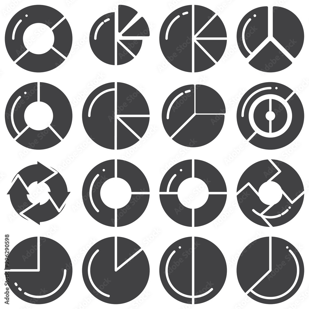 Pie chart vector icons set, modern solid symbol collection, filled style pictogram pack. Signs, logo illustration. Set includes icons as business graph progress, diagram statistic, infographic report Pie chart vector icons set, modern solid symbol collection, filled style pictogram pack. Signs, logo illustration. Set includes icons as business graph progress, diagram statistic, infographic report