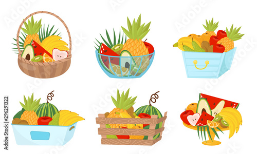 Fruit Basket Wealth Vector Illustrated Set On White Background