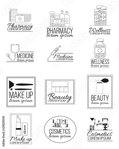 Set of medicine and cosmetics line logos. Vector illustration for design