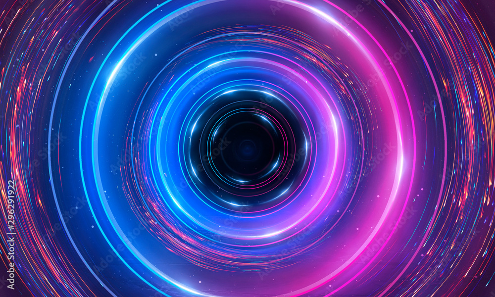 Futuristic neon circle on a dark background. Abstract light circle.