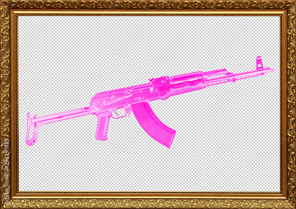 Pink ak-47 in baguette frame. Concept art collage. Stock Photo | Adobe