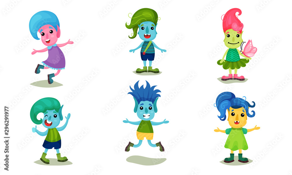 Cute Little Forest Living Creatures. Forest Elf Vector Illustrations
